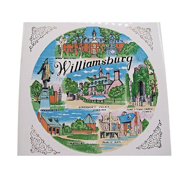 Vintage Colonial Williamsburg Virginia Ceramic Tile Trivet Souvenir Decor Hang - Picture 2 of 11